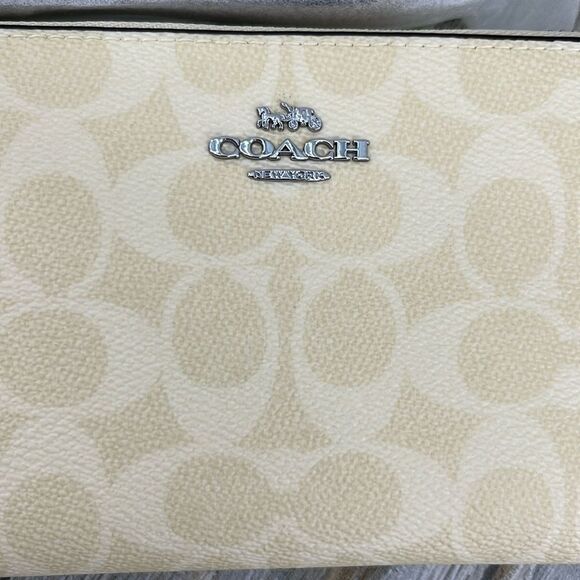 Coach Butter Yellow Long Zip Around Wallet In Signature Canvas Bag Purse - Picture 3 of 10